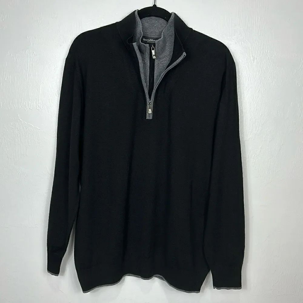 Gianni Marcelo Fine Merino Wool Blend 1/4 Zip Double Mock Neck Size XL